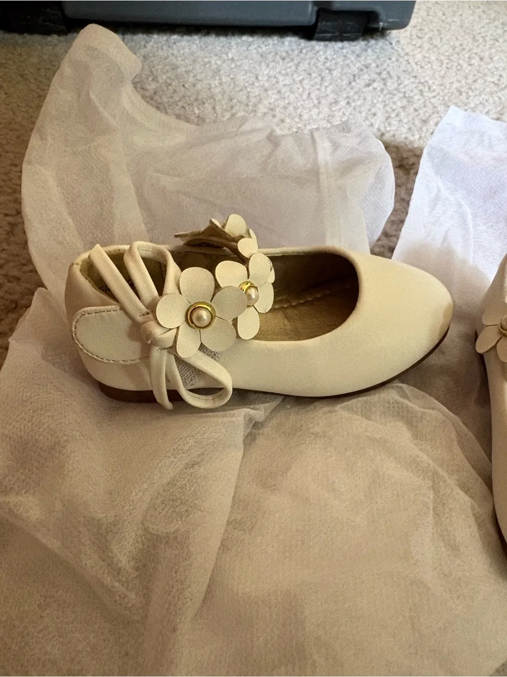 Girls Cream Floral Mary Jane Dress Shoes